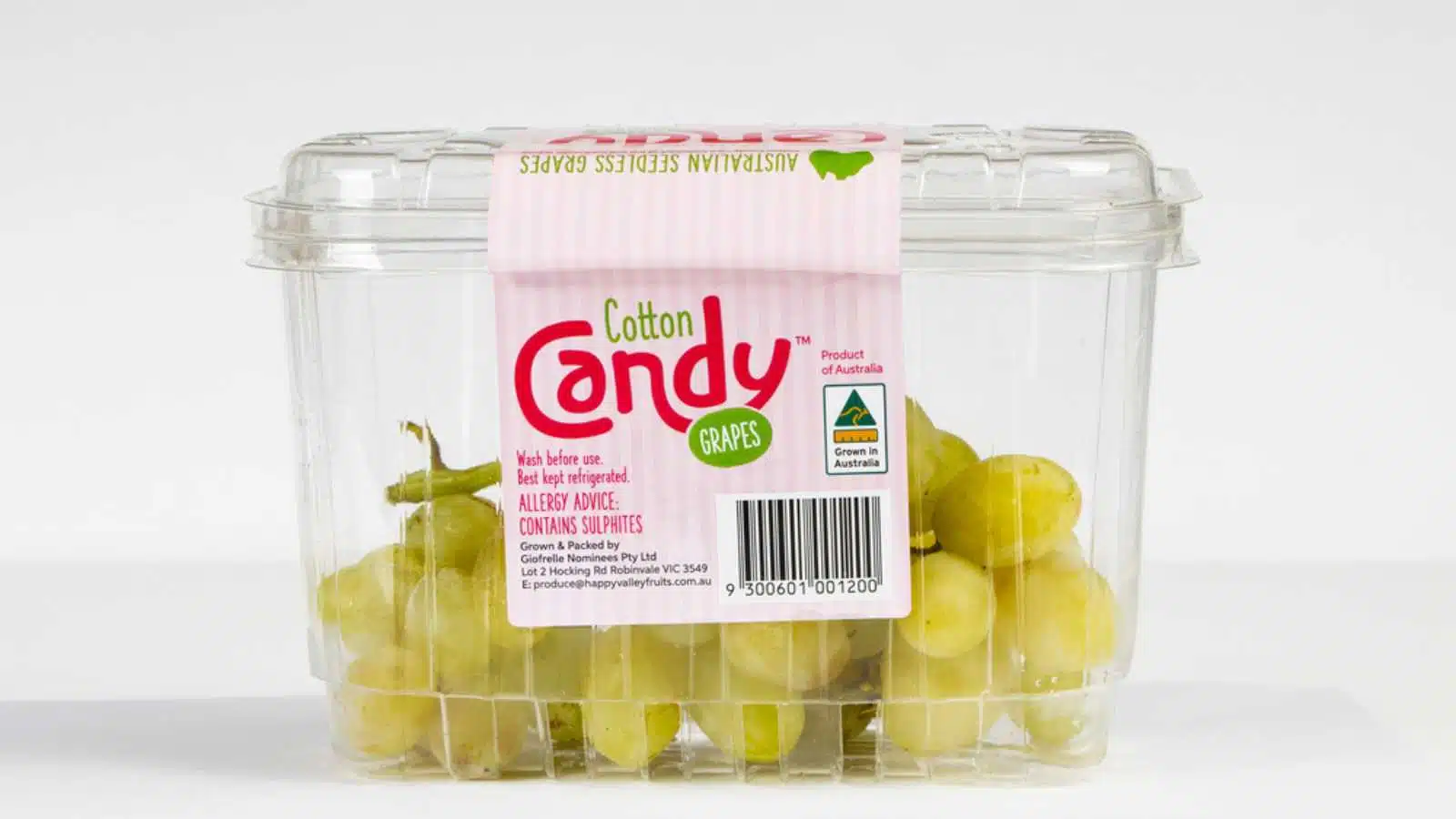 Brisbane, Australia - March 2 2021: Cotton Candy Grapes that taste like Fairy Floss. Healthy sweet treat seedless variety.