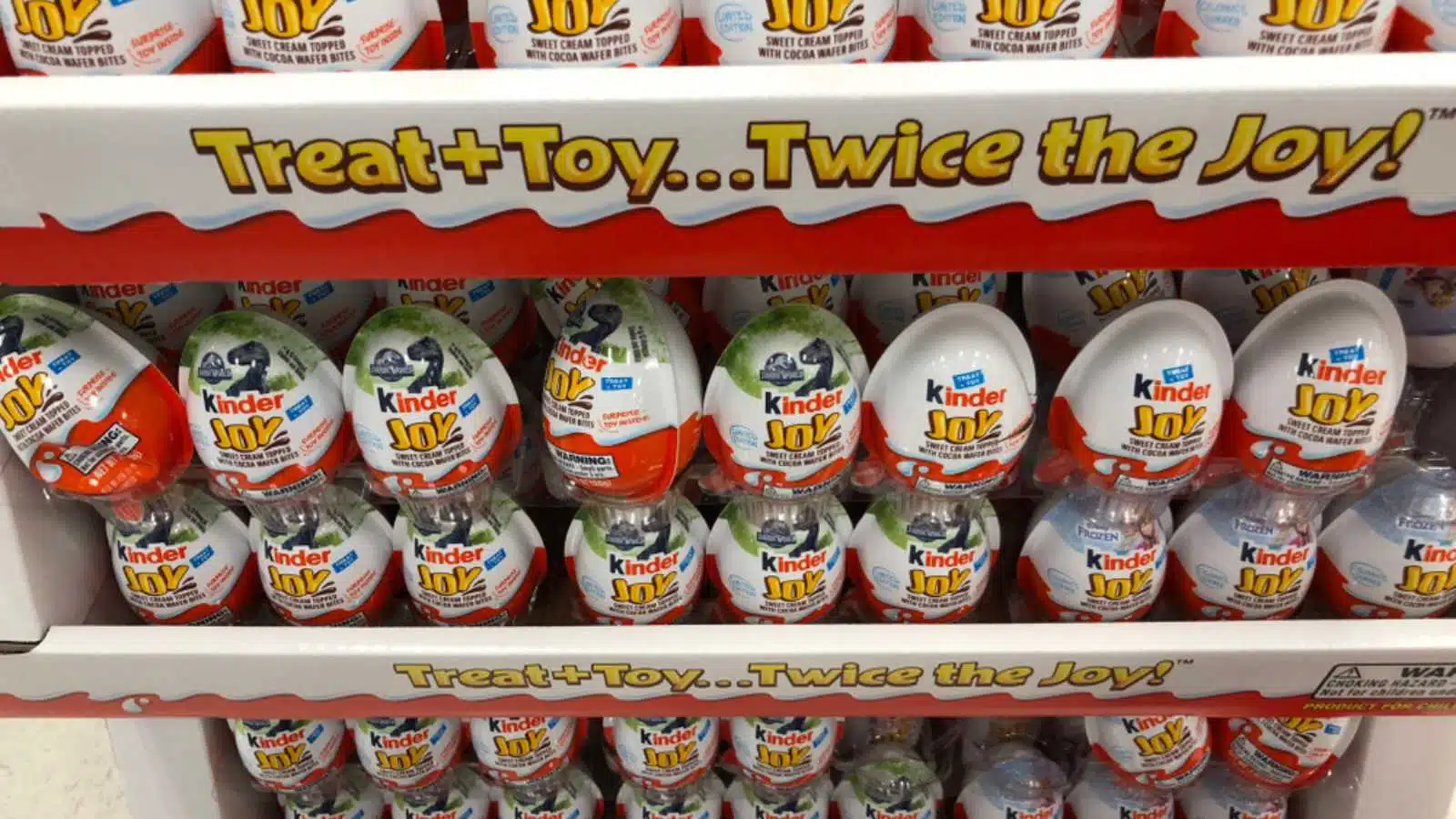JUNE 13 2018 - MINNEAPOLIS, MN: Kinder Egg Surprise toy for kids on display at a Target grocery store. These candies were banned in the United States.
