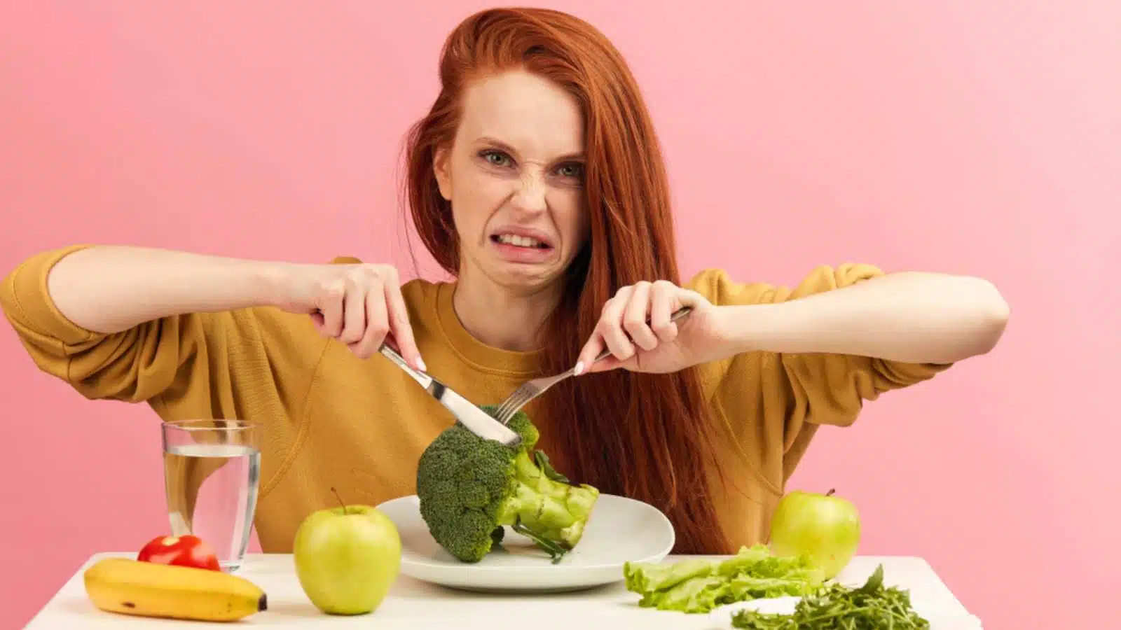 Woman disliking veggies
