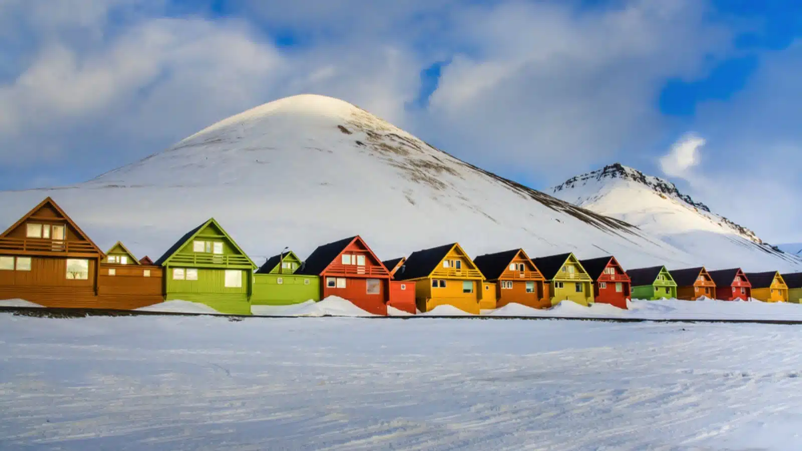 The colorful houses of the town of Longyearbyen, the largest settlement and the administrative center of Svalbard, Norway