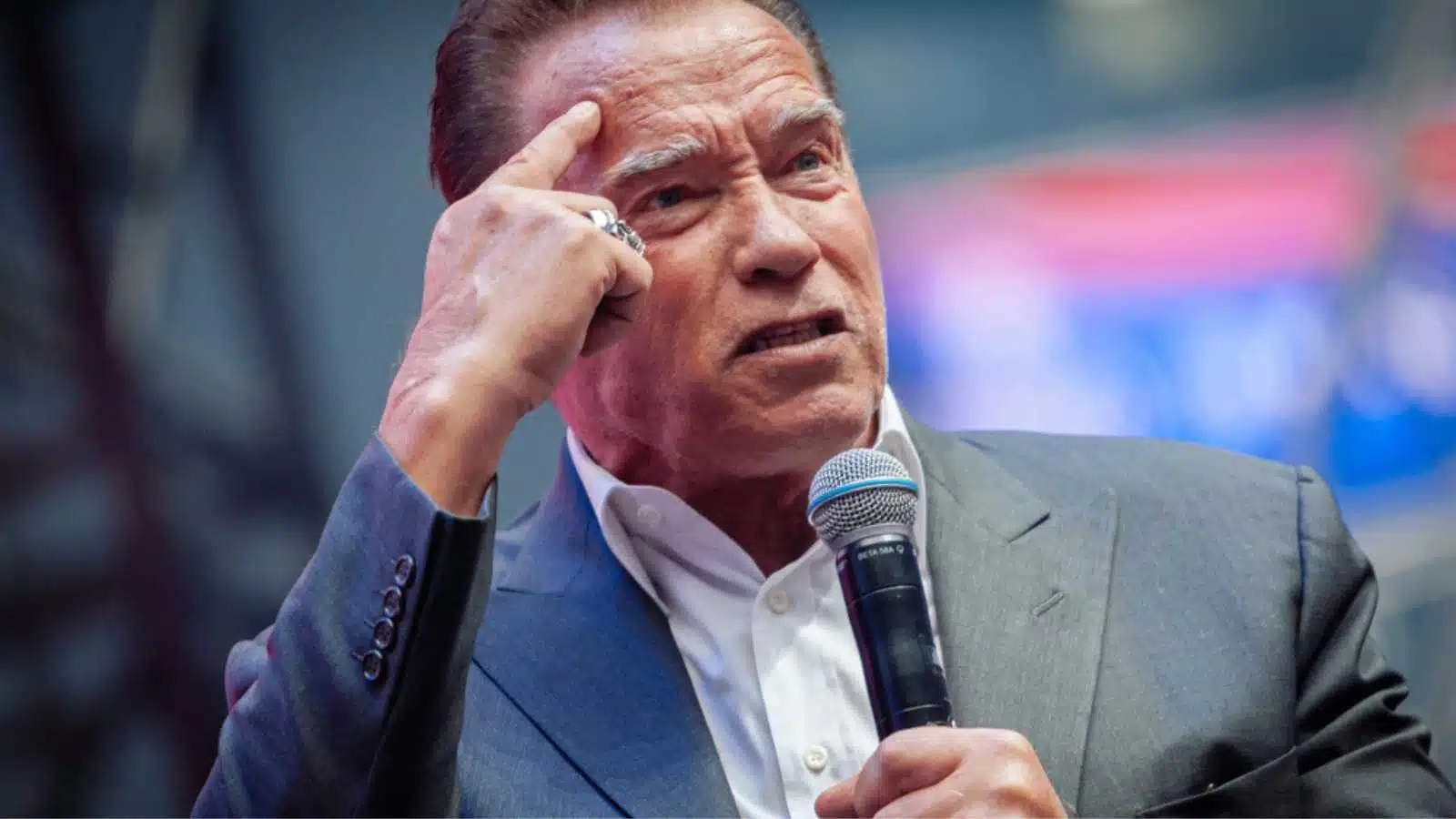 Saint Petersburg / Russia - 10.04. 2019: Arnold Schwarzenegger at Synergy Global Forum 2019