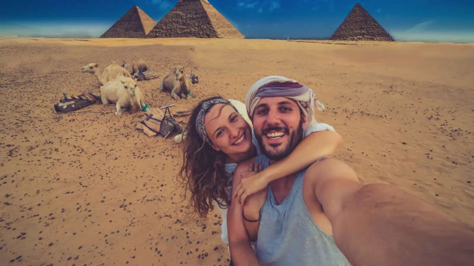 Couples taking selfie in Egypt
