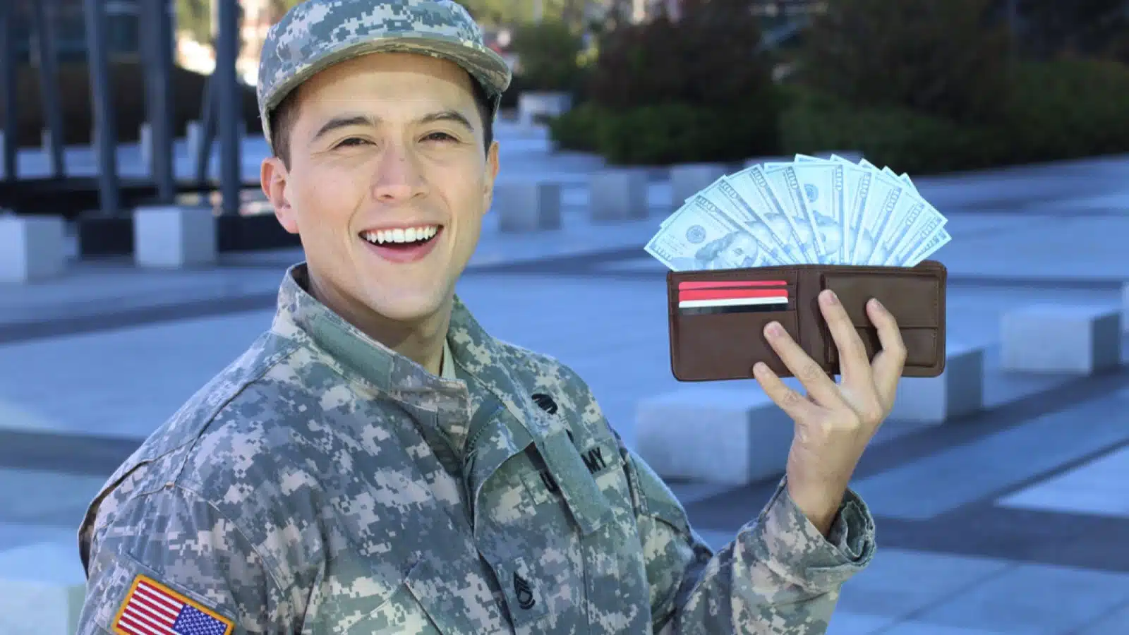 Military man with cash