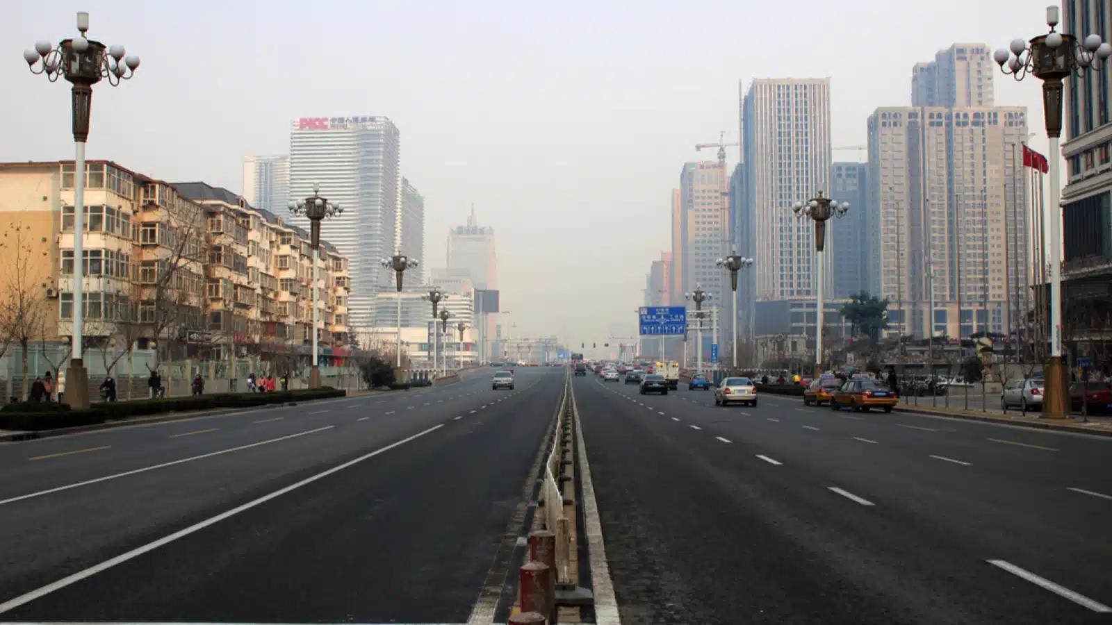 SHIJIAZHUANG, CHINA - FEB 11, 2014 - Industrial pollution in a big avenue of the capital of Hebei province
