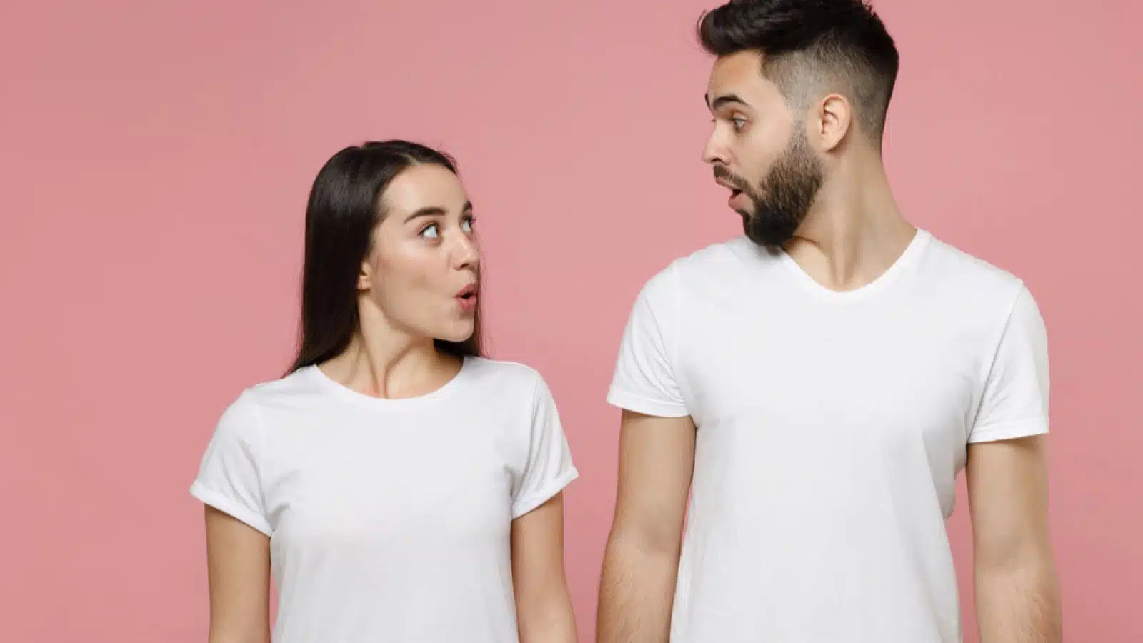 Couples wearing same type of Tee shirt shocked