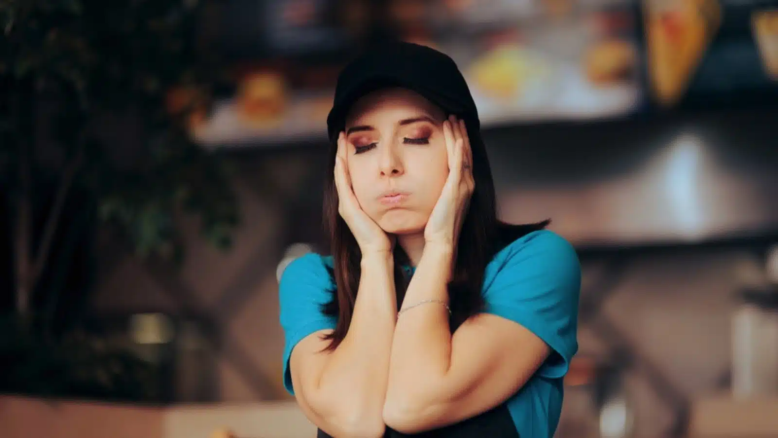 Stressed Fast Food Employee Feeling Desperate