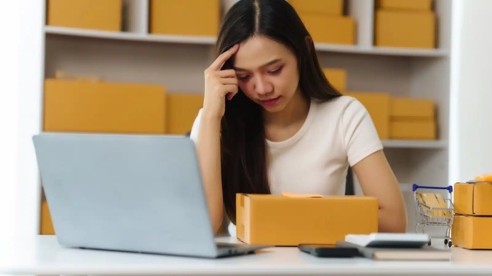 Teen stressed overworking in office